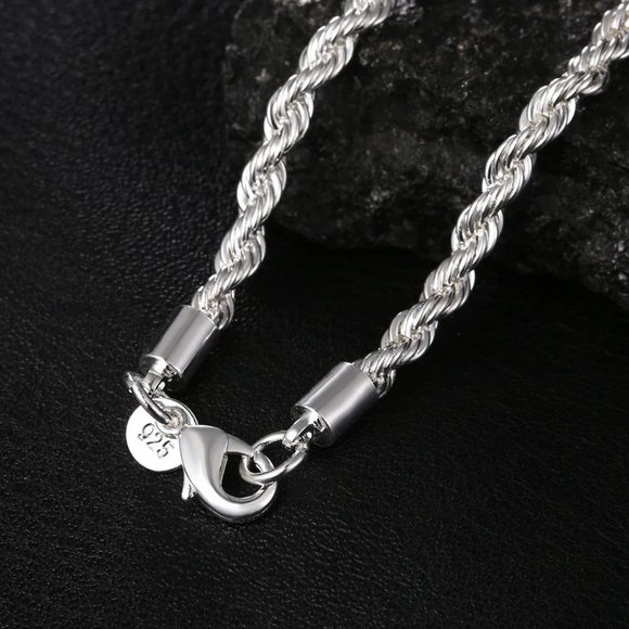 Stunning 24 Inch Long Rope Necklace 4mm Wide Stamped 925 Sterling Silver - Picture 7 of 8